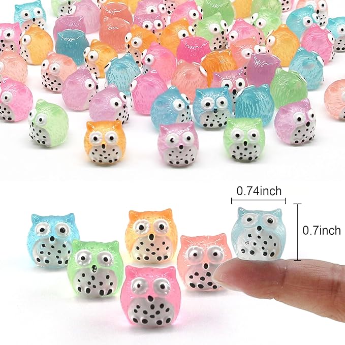 40 Pcs Luminous Mini Resin Owls, Glow in The Dark for Fairy Garden, Garden Miniatures, Plant Décor and Car Accessories