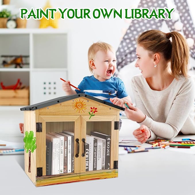 Outdoor Library Box Literature Exchange Box Outdoor Book Storage Little Wood Cabinet for DIY, Neighborhoods Community and Schools Sharing Books, Literature and Newspapers