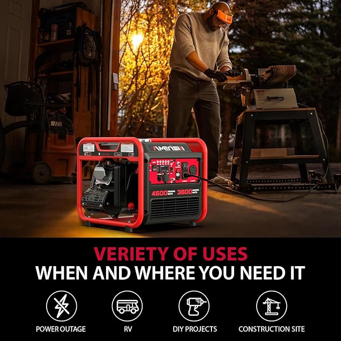 4500W Portable Generator with Inverter Technology, Gas Generator for home use, CO Protect (AL5040C)