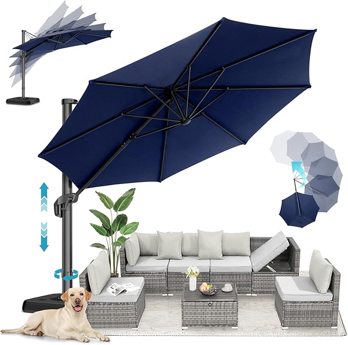 HOTIME10ft Patio Umbrella Cantilever Umbrella - Upgrade and Intensify - with 360 Rotation and 5 Angles Adjustment - Aluminum Offset Pool Umbrella Square Outdoor Umbrellas for Patio Garden Deck