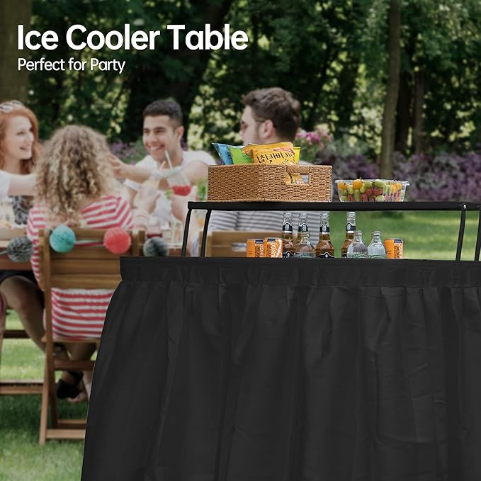 Outdoor Ice Cooler Folding Table, Portable Cooler Table with Removable Matching Skirt, Folding Ice Chest Table with Place Holder Black