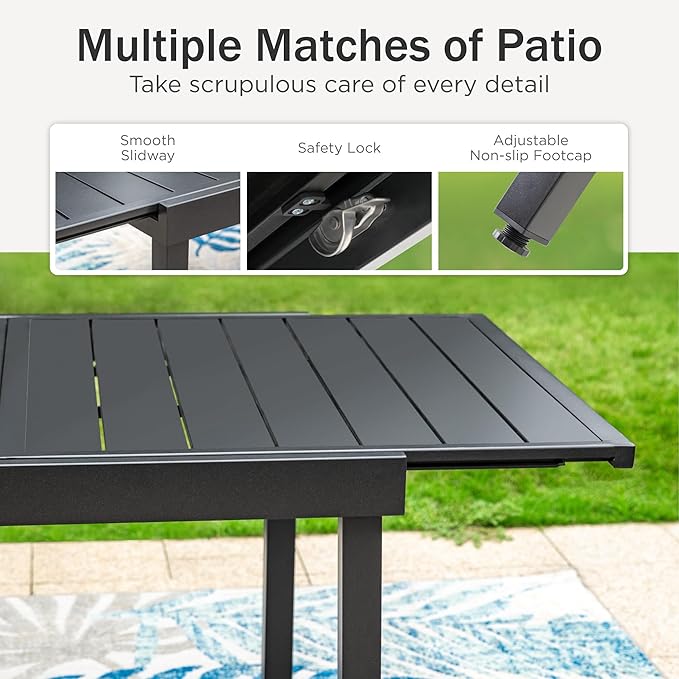 PHI VILLA 9 Pieces Outdoor Dining Set, Expandable Metal Table (64"-82") and 8 Swivel Dining Chairs – Perfect for Patio, Garden, Deck, Porch, and Yard, 9PCS Outdoor Dining Set Style 5