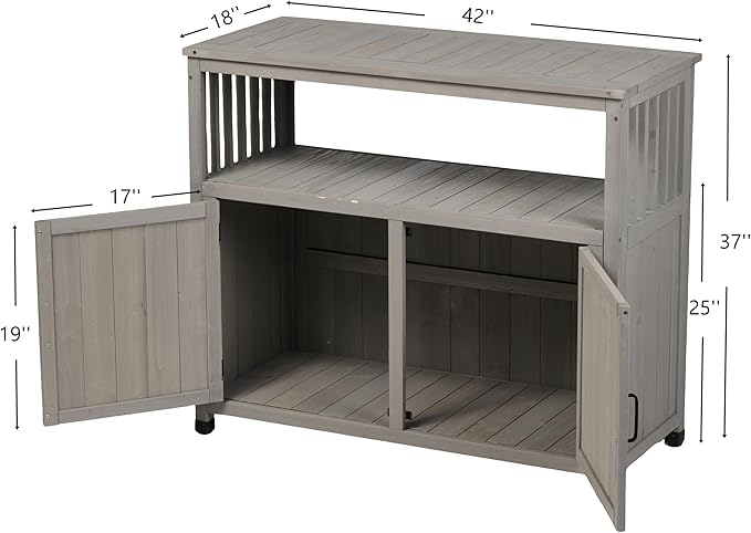 Modern Grey Solid Wood Patio Bar Table Set with Convenient Storage – Ideal Buffet Cabinet Sideboard for Outdoor and Indoor Use!