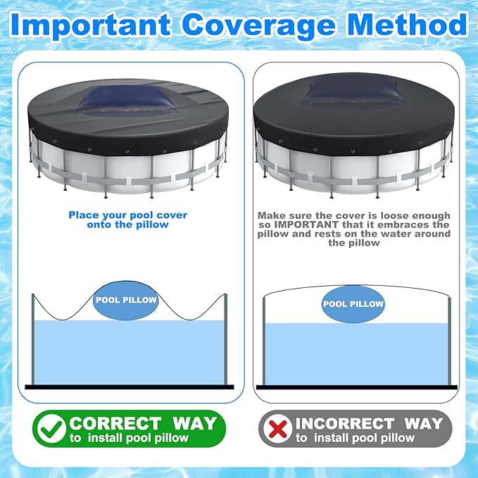 Hungdao 4ft Pool Pillow Cover for Above Ground with 12 Pcs Inflatable Pool Cover Weight with Hook Winter Ice Antifreezing Hanging Bag with Rope and Connection Buckle(Royal Blue,4x8 ft,Rectangle)