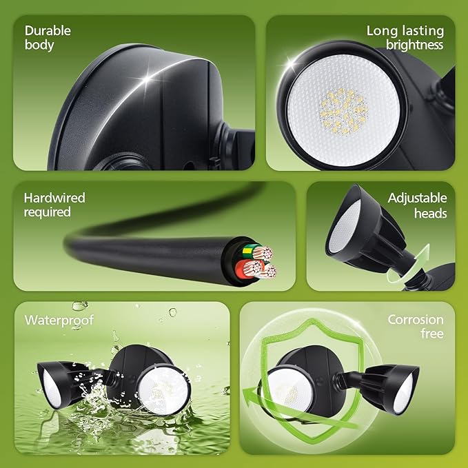 Philips 2 Packs 44W 3500LM ‌LED Security Flood Light‌ ‌Outdoor‌，Switch Controlled Aluminum ‌Security Light‌, 2 Adjustable Heads，5000K Daylight，Wet Location for Patio, Garden, Yard Lights