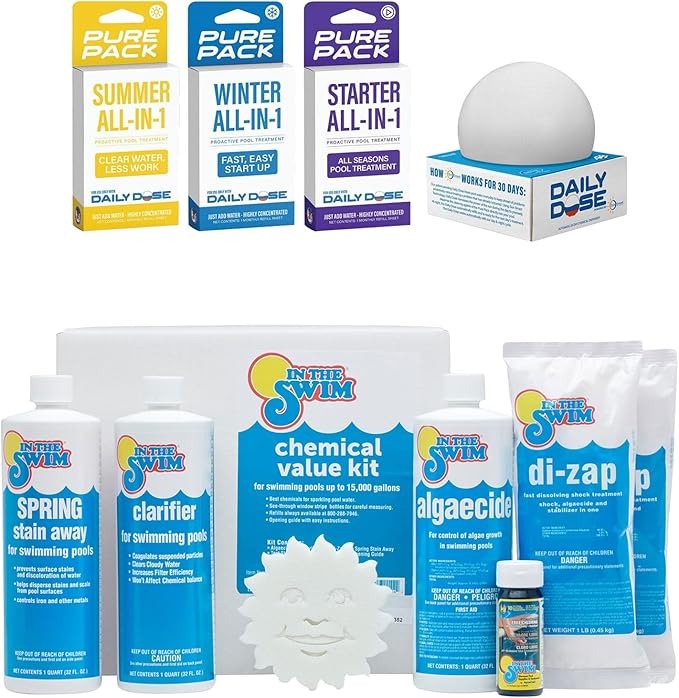 In The Swim Deluxe Chemical Value Kit and 100 Days of Summer Bundle - for Above Ground and In-Ground Pools - Easy Maintenance and Season-Long Clarity - 15K Gallons