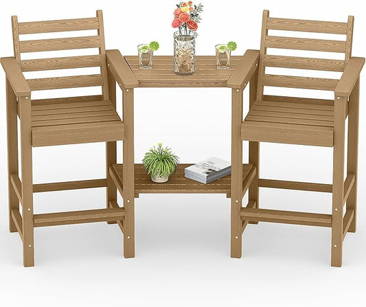 Tall Adirondack Chairs Set of 2, All Weather HDPE Poly Bar Height Balcony Adirondack Chair with Removable Double Connecting Trays, Outdoor Adirondack Barstools for Deck, Patio, Yard, Pool, Lawn