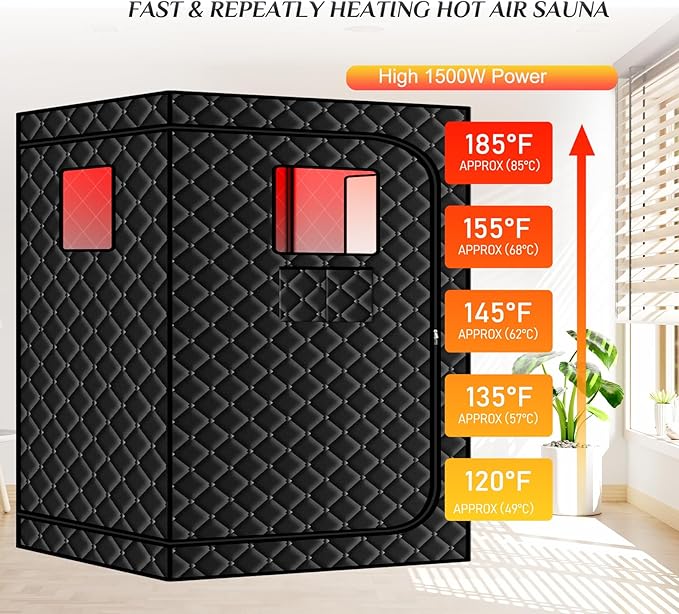 Smartmak 2 Person Portable Sauna Box with Infrared 660nm Red Light Therapy Lamp for Home Relaxation, Large Full Body Sauna Tent, 185°F1500W High Power Hot Air Heating Saunas Spa Pod, 2 Folding Chairs