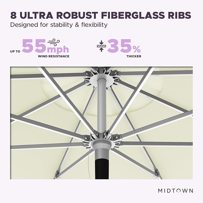 Midtown Umbrellas Push Pop Sunbrella Umbrella 9 Feet Outdoor Umbrella in Canvas Natural Acrylic - Patio Umbrella, Backyard Umbrella, Garden Umbrella, Picnic Table Umbrella & Pool Umbrella - Black Pole