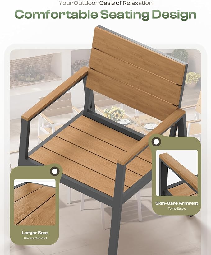Outdoor Dining Set for 6, Patio Dining Sets with Umbrella Hole, 7 Pieces HDPS Outdoor Table and Chairs for Patio, Garden