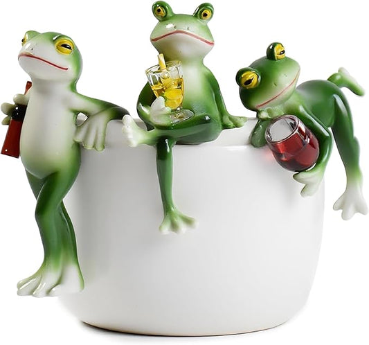 3 Pack Tipsy Frog Figurines Pot Huggers Statues Garden Decor for Outside,Plant Decorations for Pots,Miniature Frog Ornaments for Patio,Balcony,Backyard,Lawn,Unique House Warming Gifts for Women