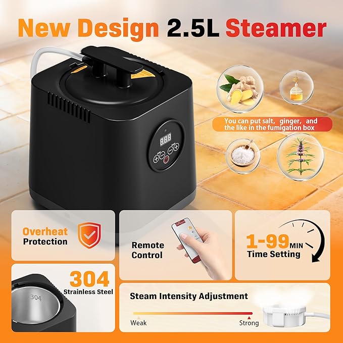 Manastin Upgraded Portable Steam Sauna for Home, Sauna Tent with 3L/1200W Steamer, XL Foldable and Remote Control, 99-Min Timer & 15 Power Levels, 2.6' x 2.6' x 5.9' Detox Spa for Relaxation,Black