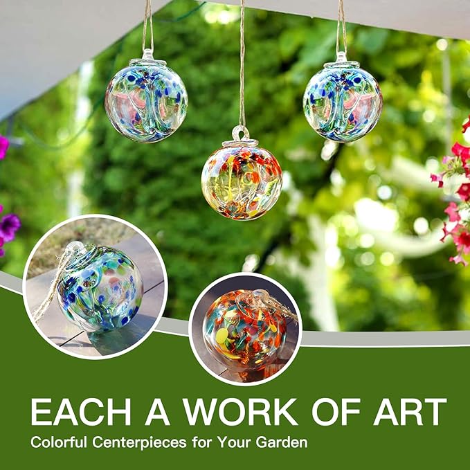 YaoYuan 4 Inch Garden Hanging Gazing Ball Hand-Blown Glass for Hanging Gardens Window Outdoor Gazing Ball Witch Balls Glass Ornament (Bule and Purple)