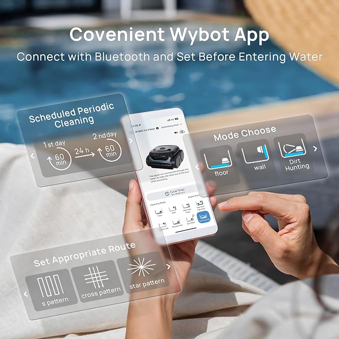 (2025 New) WYBOT C2 Vision Robotic Pool Cleaner with Camera, 8-in-1 Pool Vacuum for Inground Pools, Powerful Suction, Ultra-Fine Filter Pool Robot, Wall Climbing, Smart Navigation, Black