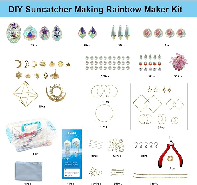 DIY Crystal Suncatcher kit with Wind Chime/Sun and Moon,Sun Catcher Dream Supplies Arts and Crafts Kits for Adults,for Indoor Window Hanging,Outdoor Garden Xmas Wedding Party Decor Gifts