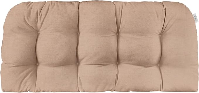 RSH DECOR: Sunbrella Play Tufted Wicker Loveseat Cushion | 41” x 19" | Water and Fade-Resistant Performance Fabric | Outdoor Settee Cushion for Patio Furniture | Play Cameo