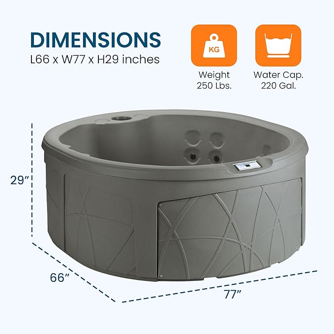 LifeSmart Key Largo Hot Tub Spa with 110 Volt Plug and Play and Multicolor Underwater LED Light for Patio, Lawn, and Garden, Taupe, 4-Person