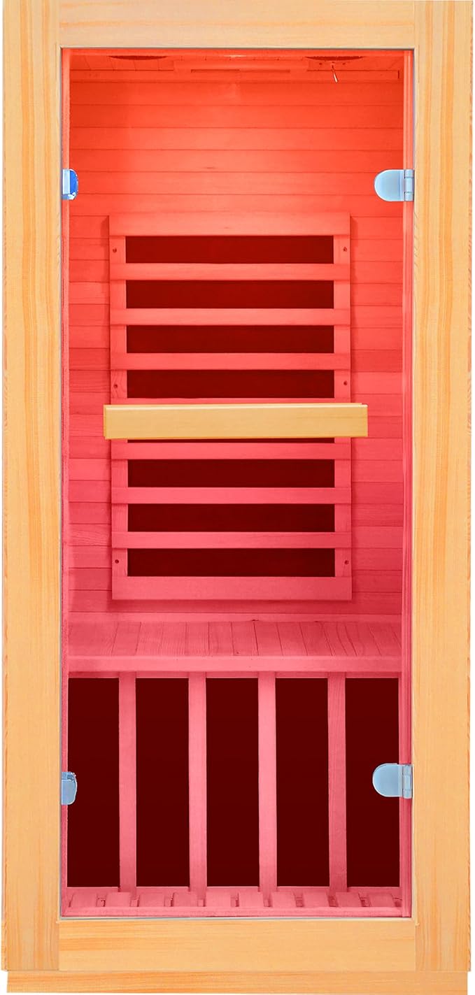 Home Far-Infrared Sauna Cabin Crafted from Canadian Hemlock Wood 900W Red Light Bluetooth Speaker Single-Person Indoor Model Dimensions: 28.35 × 32.28 × 61.42 inches