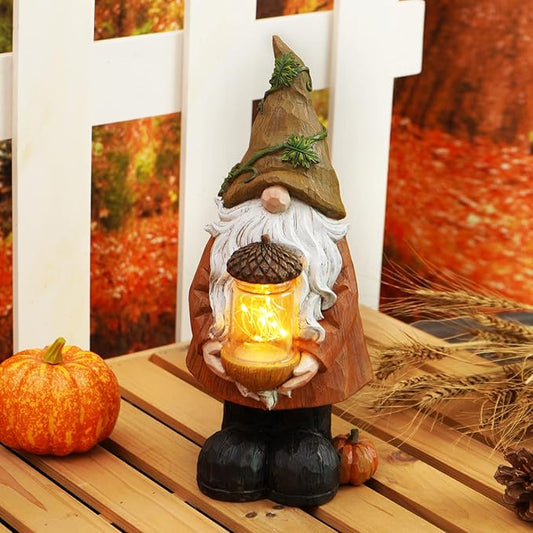 TZSSP Autumn Gnome Resin Figurine with LED Lights Thanksgiving Table Decorations for Harvest Festivals & Parties