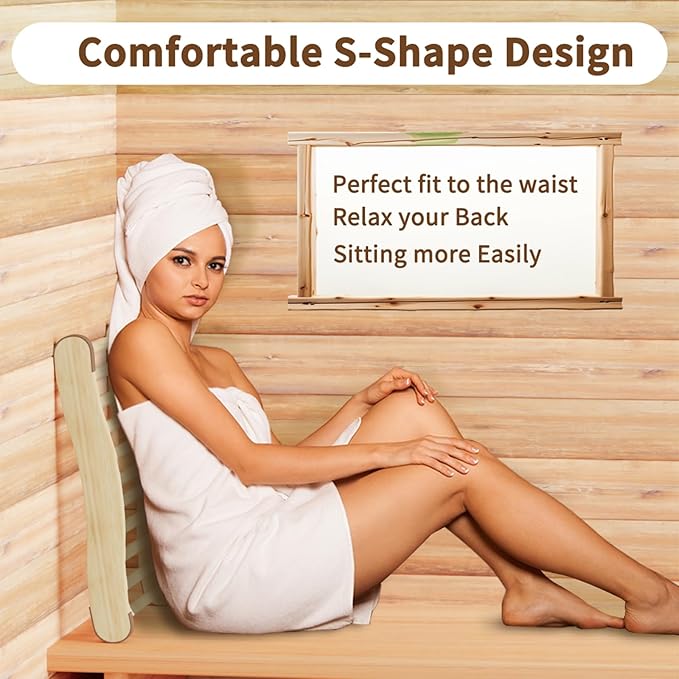 2 Pack Upgraded Sauna Backrest, Sauna Accessories, Sauna Backrest Infrared, Wooden Sauna Backrests Slip-Resistant and Ergonomic S-Shape, Barrel Sauna Backrest for Any Barrel or Infrared Sauna