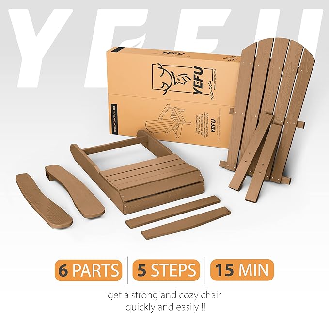 YEFU Adirondack Chairs Set of 8: Outdoor Chair HIPS Plastic Adirondack Chairs - Patio Chairs with Wood Texture - Lawn Fire Pit Deck Porch Garden Chairs for Adults (Teak)