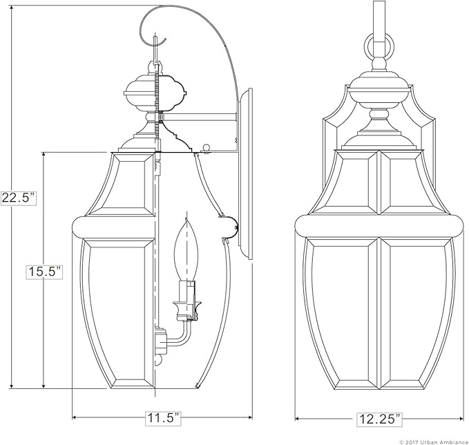 Urban Ambiance Luxury Colonial Outdoor Wall Light, Large Size: 22.5" H x 12.25" W, with Tudor Style Elements, Versatile Design, Classy Aged Silver Finish and Beveled Glass, UQL1147