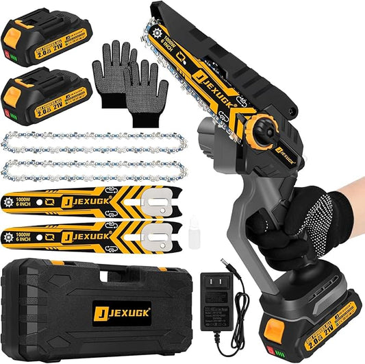 6" Mini Chainsaw Cordless,2 x 2.0Ah Battery Brushless Electric Chain Saw Tool-free Installation with 2 Chains & Guide Plates,Portable Handheld Motosierra for Tree Pruning Wood Cutting