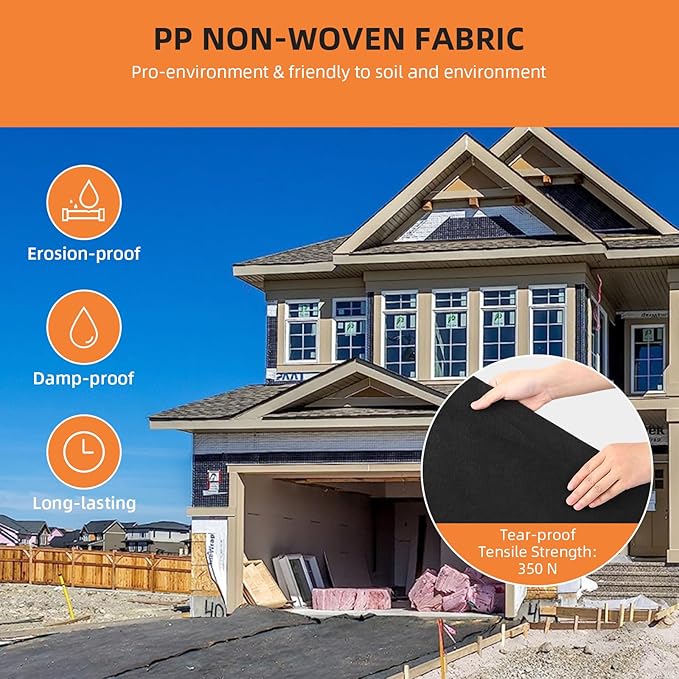 Towallmark Geotextile Landscape, 4ft x 50ft & 6oz Geotextile Fabric, PP Drainage 350N Tensile Strength & 440N Load Capacity, for Driveway & Road Stabilizationr, Erosion Control, French Drains