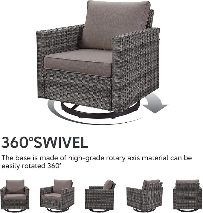 7 Piece Wicker Patio Furniture with Fire Pit Table - Outdoor Conversation Set with 50,000 BTU Fire Pit, All Weather Rattan Patio Set for Deck Backyard Garden - Grey Wicker Grey Cushion