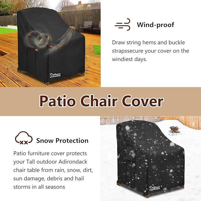 Patio Chair Cover 2 Pack(30W x 34D x 36Hinches),Waterproof Heavy Duty Outdoor Furniture Covers for Patio Adirondack Chair,Black
