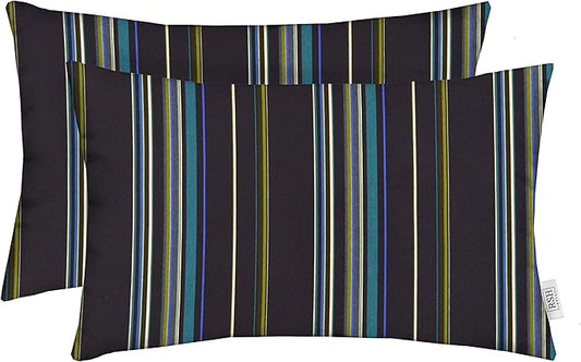 RSH Décor - Jumbo Lumbar Throw Pillows – Set of 2 | 26" x 16" | Indoor Outdoor Use – Patio, Lounge, Adirondack, Deck | Water & Fade-Resistant | Includes Down-Alternative Inserts | Stanton Lagoon