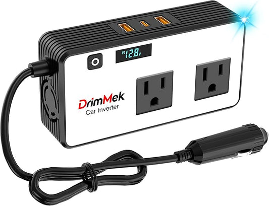 200W Car Power Inverter, Car Plug Adapter Outlet 12V to 110V Converter with 24W USB Fast Charging Port, Dual AC Outlet for Laptop, Vehicles, Camping (LED Display)