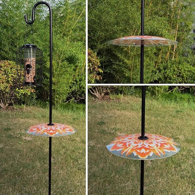 13" Glass Rain Guard for Bird Feeder Outdoors - Pack of 2PC X Baffle on Shepherd Pole/Post or S Hook Hanging - Large Weather Guard Protective Dome - Dia. 33CM - Flower Daisy
