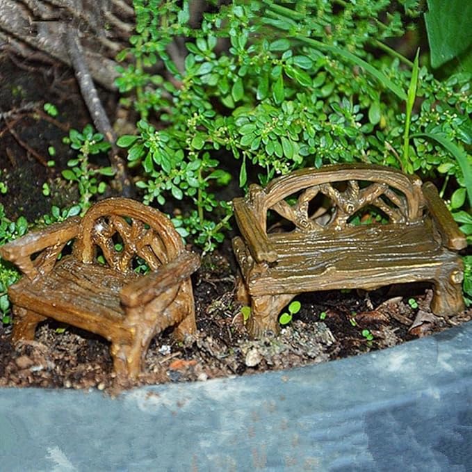 Fairy Garden Furniture Ornaments Miniature Resin Chair Bench Fairy Village Micro Resin Dollhouse Accessories Home Micro Landscape Decoration(1PCS Bench)
