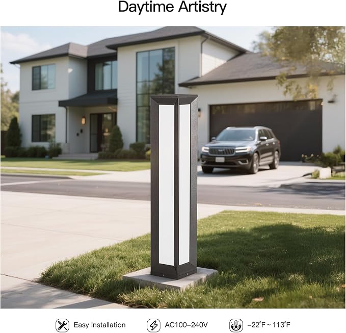 Outdoor Pathway Lights, 31.5" Landscape Path Light Wired, High Voltage Modern Bollard Lighting Fixture, Waterproof Driveway Floor Lamp Patio Lawn Walkway LED Lantern for Yard Backyard Pool Garden