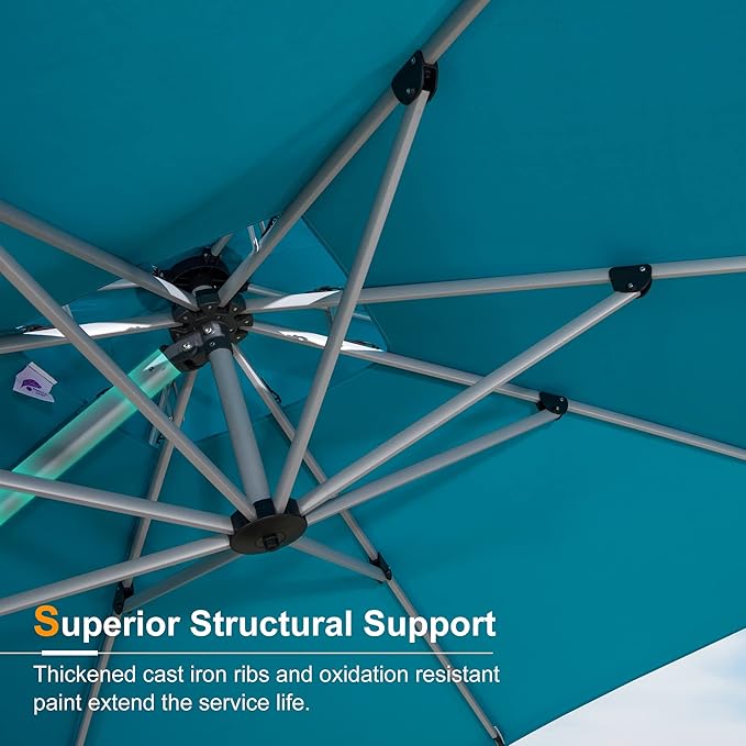 PURPLE LEAF 12 Feet Double Top Round Deluxe Patio Umbrella Offset Hanging Umbrella Outdoor Market Umbrella Garden Umbrella, Turquoise Blue