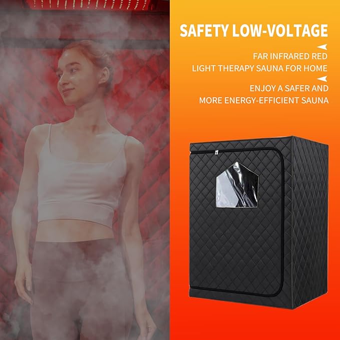 Portable Infrared Saunas for Home, One Person Steam Sauna, Full Body Steam Tent for Relaxation,2 Person Steam Saunas Box with 660nm Red Light Therapy, 4L&1500W Sauna Steamer, Folding Chair