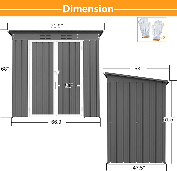 4x6ft Metal Shed Outdoor Storage Shed,Metal Steel Utility Tool Shed Storage House with Double Lockable Doors and Air Vent for Backyard Garden Patio Lawn Gray