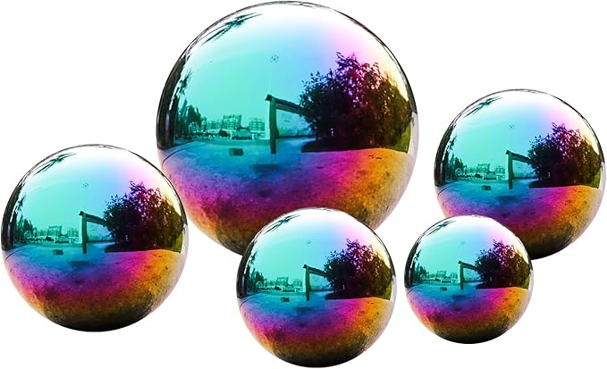 Rainbow Stainless Steel Gazing Ball,10inch Mirror Polished Hollow Ball