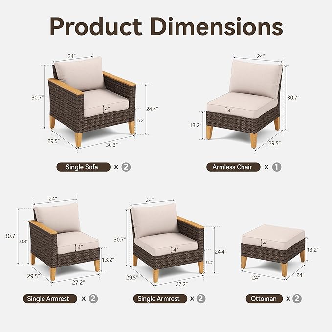 GREEN PARTY 9 Pieces Wicker Patio Furniture Set, All-Weather Outdoor Rattan Patio Sectional Sofa Conversation Set 9 Seats with 4" Thick Cushions for Garden, Backyard, 2 x Ottomans