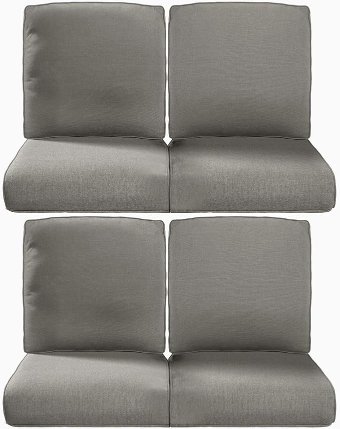 Pop 22x25/22x24 Outdoor Chair Cushions Set of 4 - Heavy Duty High Back Replacement Zippered Cushion for Patio Furniture Set Dining Rocking Chairs Loveseat L-Shape Sofa - Grey/Classic