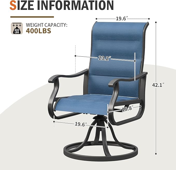 UDPATIO Patio Swivel Dining Chairs Set of 2, Outdoor Dining Chairs High Back with Padded All Weather Breathable Textilene, Metal Rocking Frame for Lawn Garden Backyard, Navy