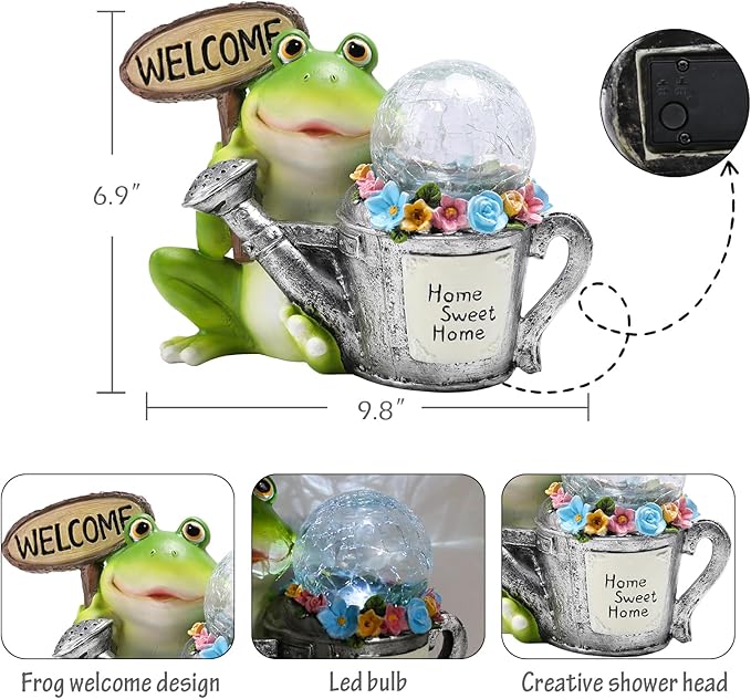 Bshine Frog Solar Lights Outdoor Garden - Waterproof Frog Statue Decoration for Patio, Path, Pathway Sculpture Yard Art, Lawn Ornaments, Gift for Mom, Home Decor Gift