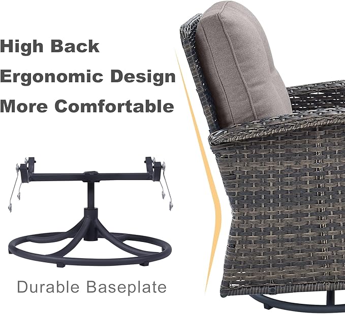 HUMMUH 5-Piece Patio Furniture PE Wicker Outdoor Conversation Set,All-Weather Rattan Swivel Chairs Outdoor Glider Couch for Backyard,Poolside,Deck