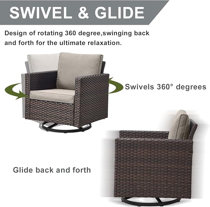 HUMMUH 7 Piece Patio Furniture Set with Fire Pit 41in 55,000 BTU,Wicker Outdoor Conversation Sets - Patio Swivel Chairs Sofa Ottomans,Side Table for Porch,Garden,Backyard