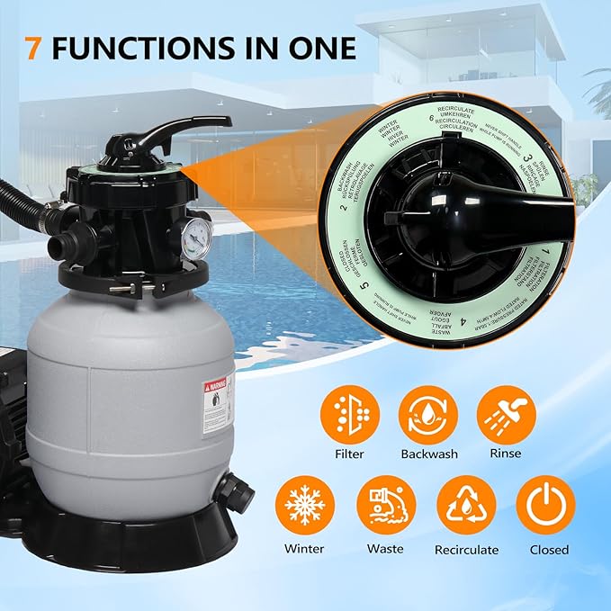 VINGLI Sand Pool Filter 10in Tank with A 1/3HP Pool Pump 115V, 24H Timer Above Ground Inground Swimming Pool Pump with Filter Basket,Max Flow Rate 2087 GPH