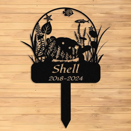 Custom Floral Turtle Memorial Stake,Personalized Metal Turtle Grave Marker,Outdoor Tortoise Sign Garden Yard Decor,Gift for Turtle Lover Turtle-2 16inch