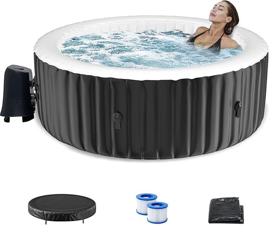 82" X 82" X 25" Hottub, 4-6 Person Inflatable Hot Tub, Portable Blow Up Hot Tub Round Portable Outdoor Spa with 130 Bubble Jets and Heater Pump, Filter
