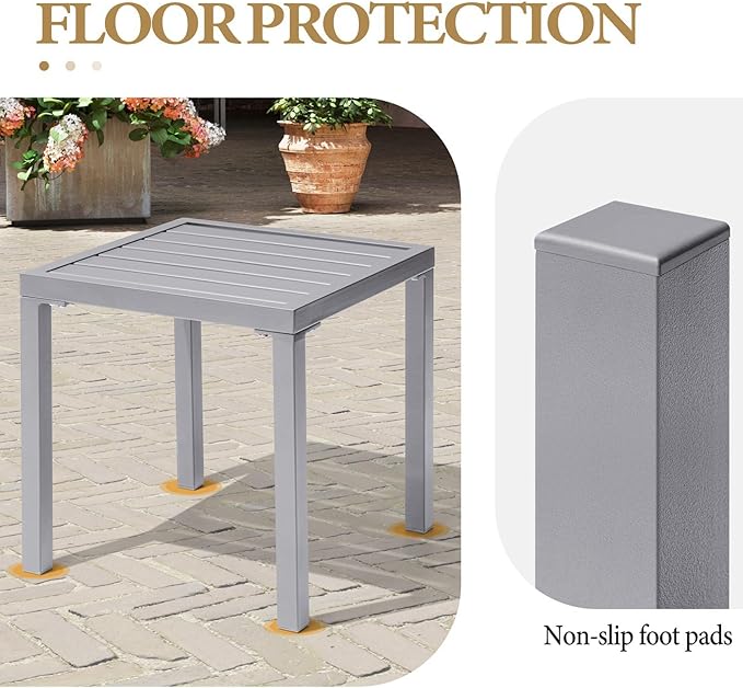 Crestlive Products Outdoor Side Table - Small Metal Square End Table - Easy to Assemble, Weather Resistant Ideal for Garden, Patio, Poolside, Beach, Balcony, Porch