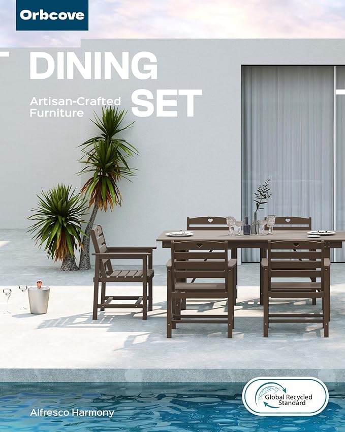 HDPE 2-Piece Outdoor Dining Chairs, Weather-Resistant Heart-Cutout Design Patio Dining Chairs, Outdoor Furniture for Lawn, Patio, Porch, Deck, Poolside, Yard (Mahogany)
